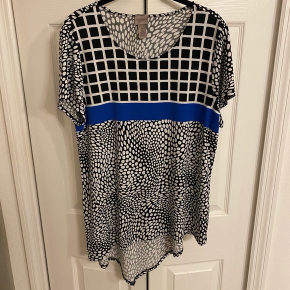Mixed Media Black & Electric⚡️Blue Ladies Top - Picture 1 of 5